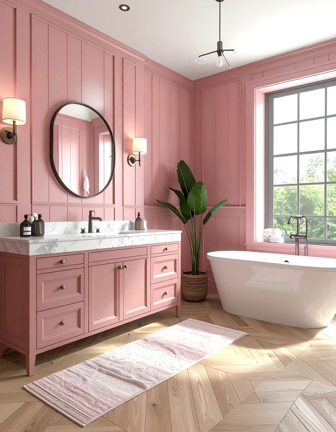 Dusty Pink Board And Batten - 30 dusty pink bathroom ideas