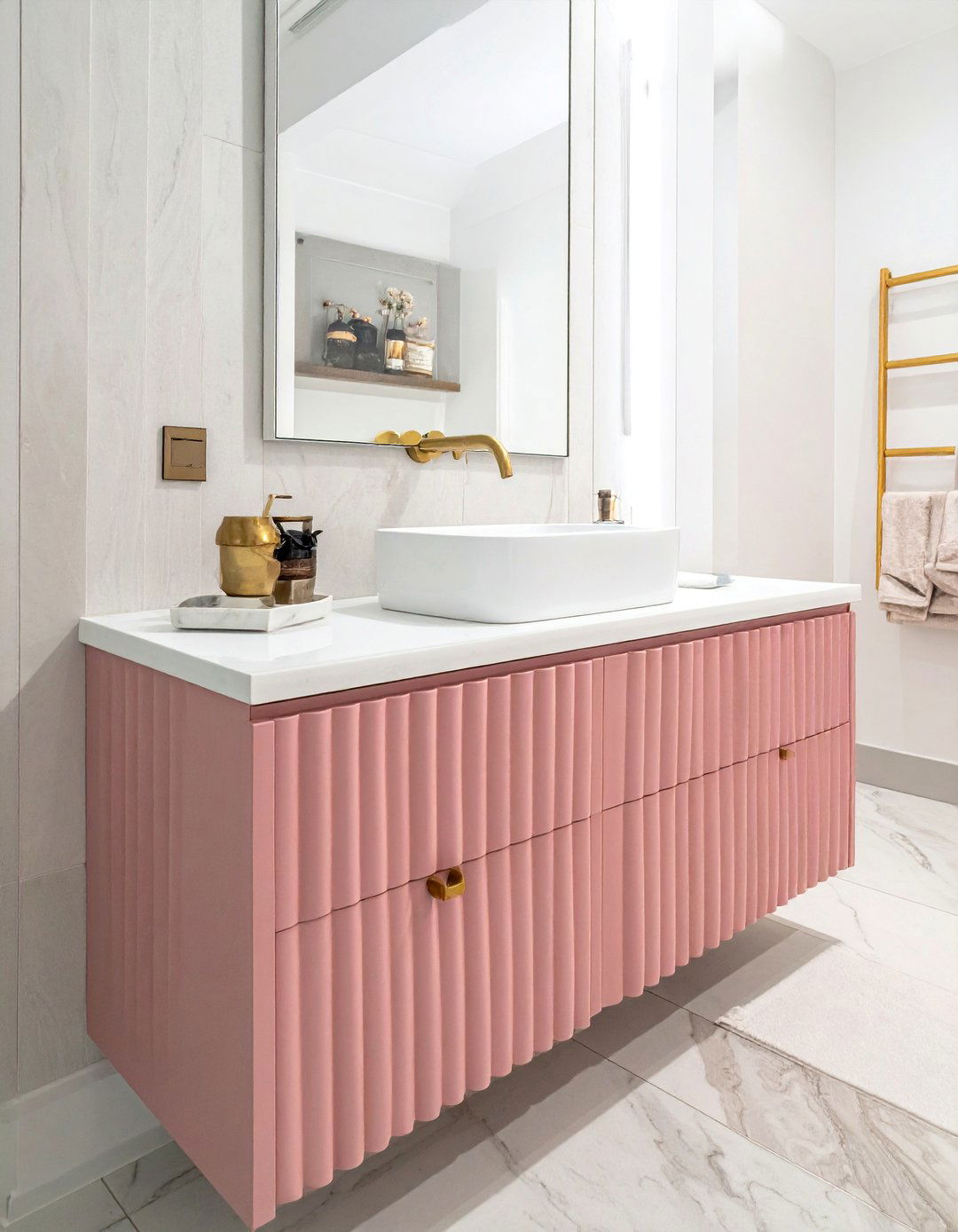 Dusty Pink Fluted Vanity - 30 dusty pink bathroom ideas