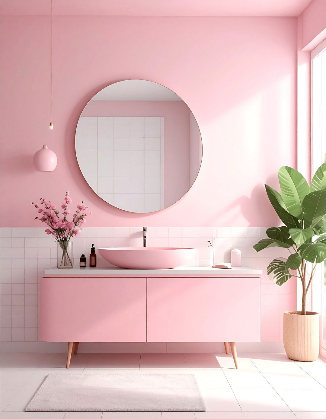 Dusty Pink Round Mirror - 30 dusty pink bathroom ideas