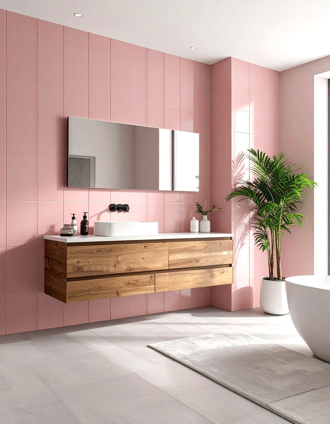 Dusty Pink Vertical Stack Tile - 30 dusty pink bathroom ideas