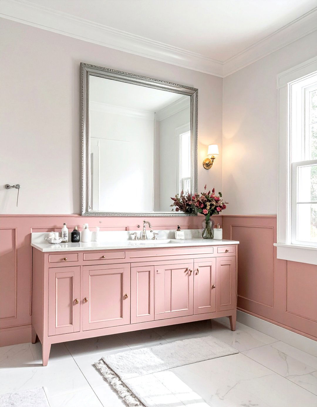Dusty Pink Wainscoting - 30 dusty pink bathroom ideas