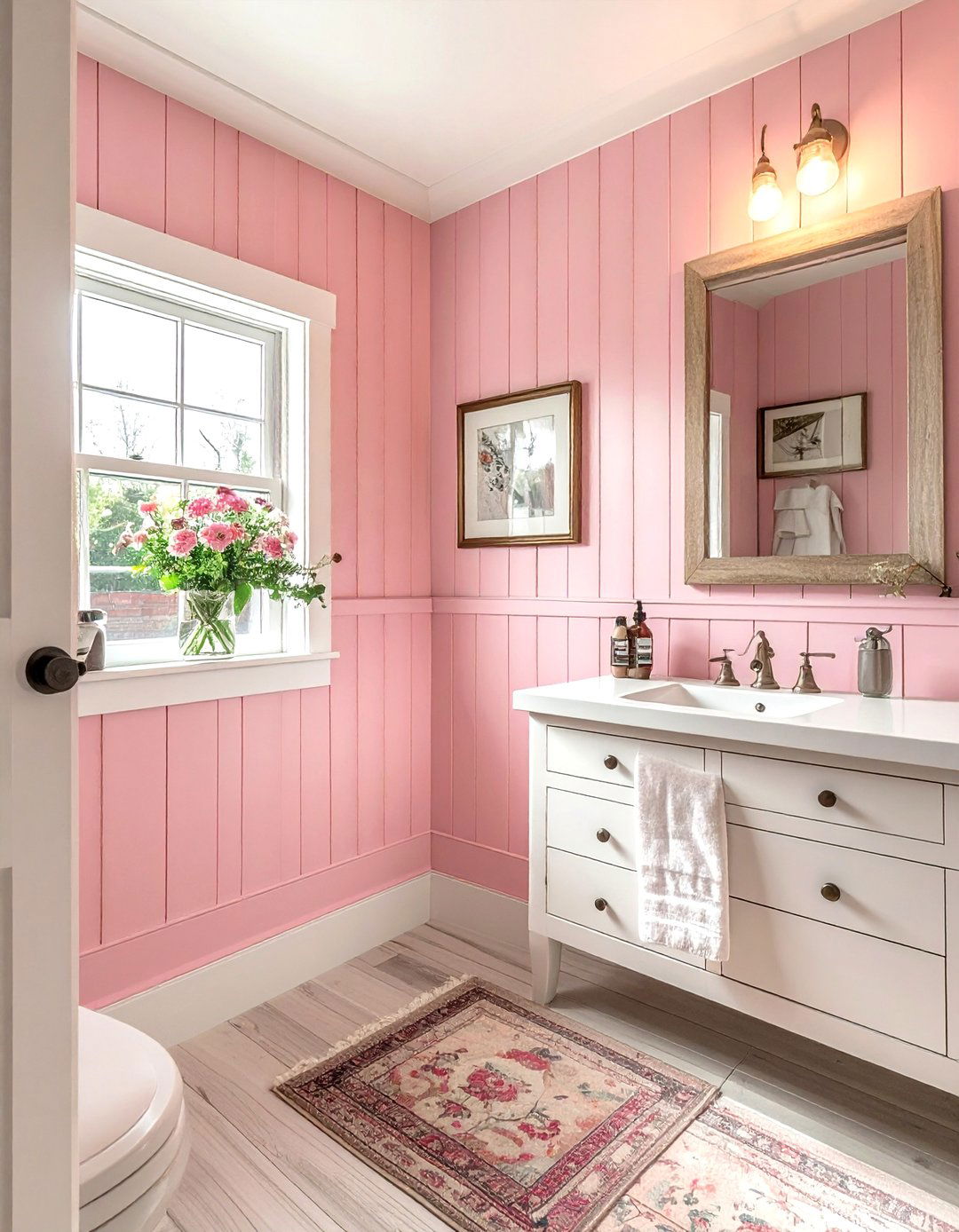 Dusty Pink Wood Paneling - 30 dusty pink bathroom ideas