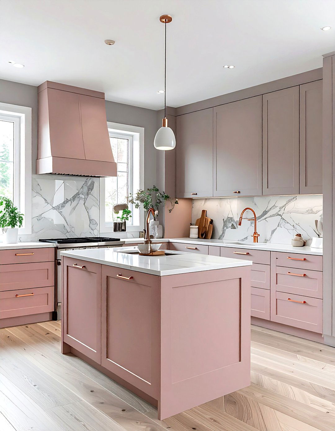 Dusty Rose And Grey Kitchen - 30 two-tone kitchen ideas