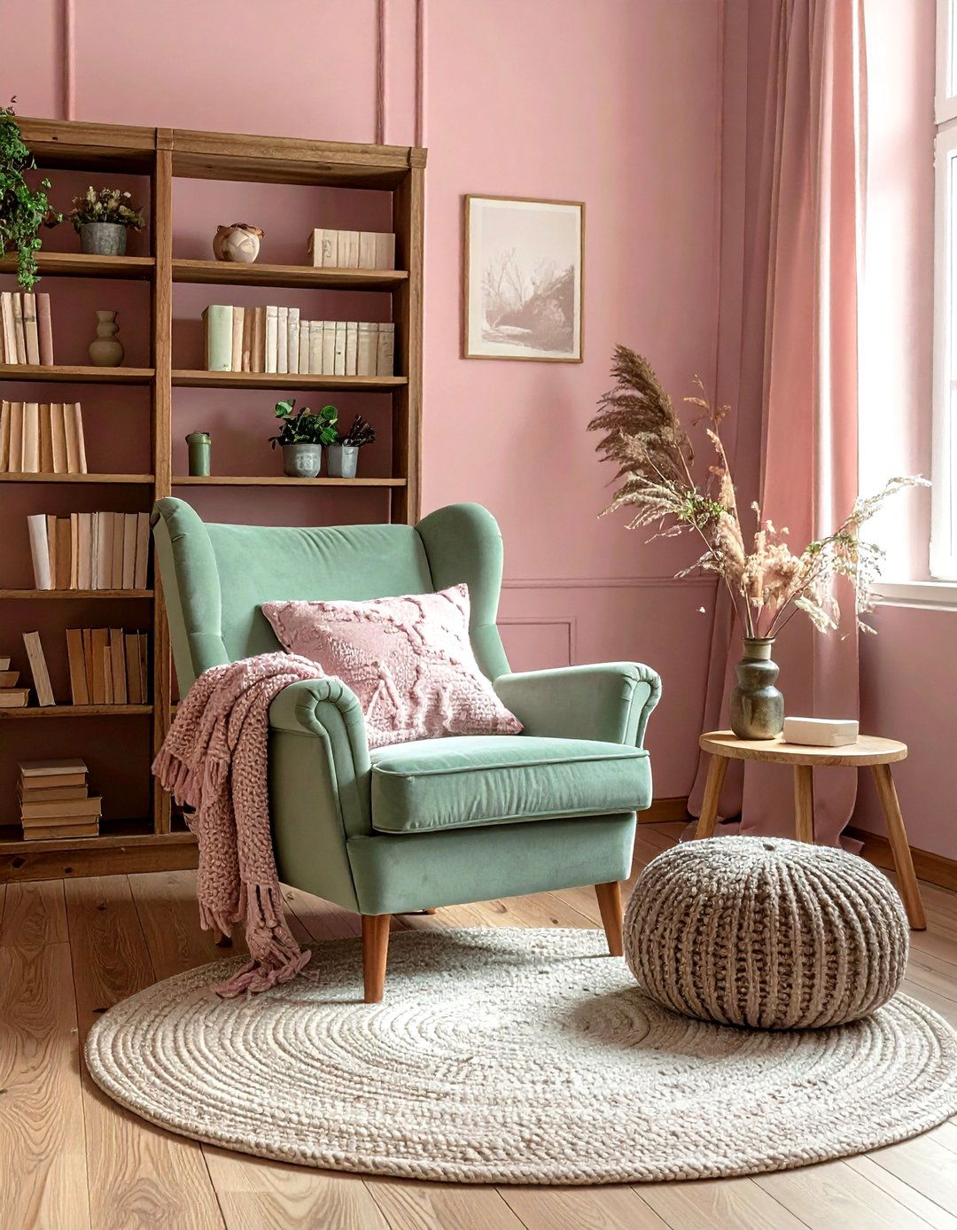 Dusty Rose And Sage Green Reading Nook - 30 decor color theory ideas