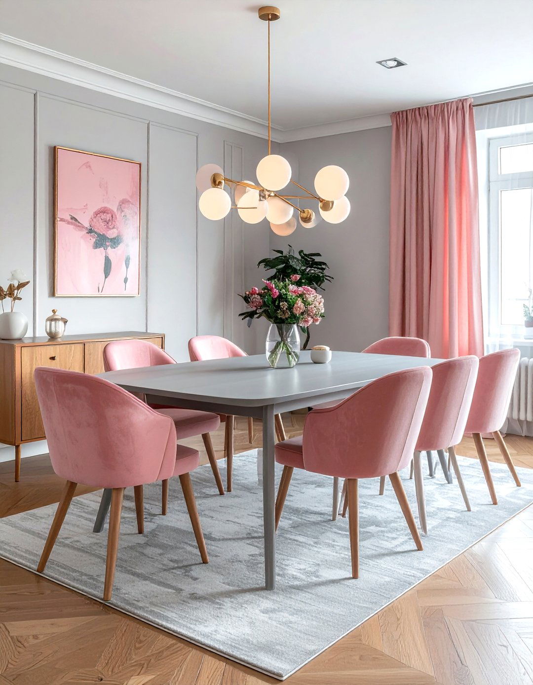 Dusty Rose Gray Mid Century Modern - 30 pink gray dining room ideas
