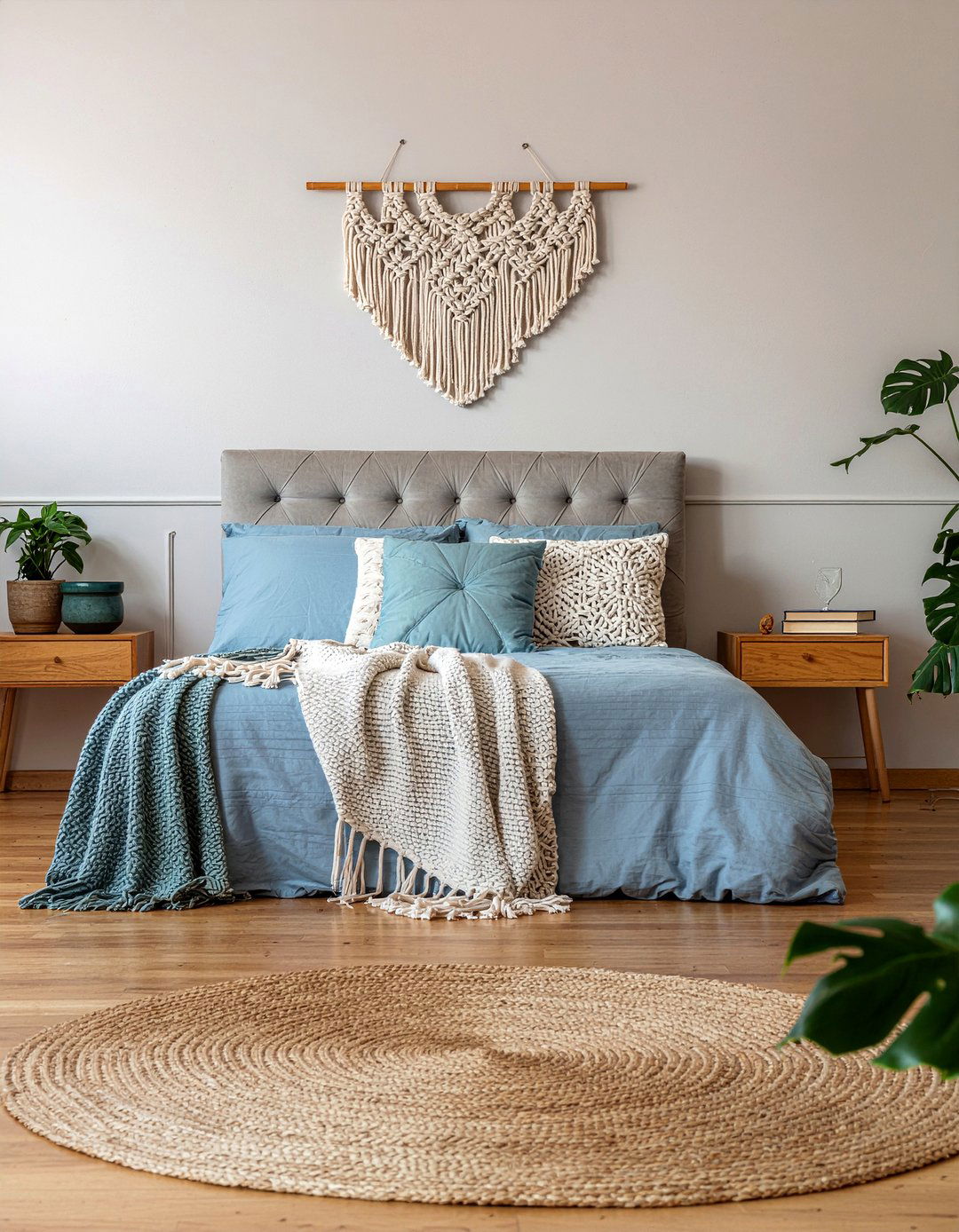 Dusty blue boho bedding - 30 bedroom blue bedding ideas