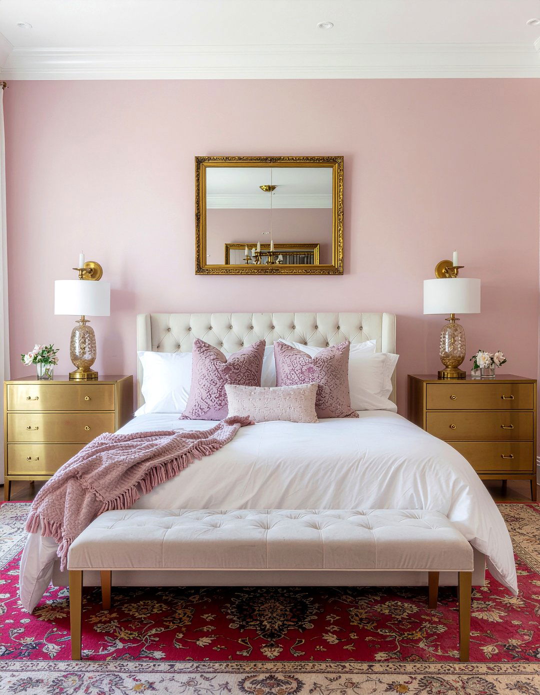 Dusty pink and brass bedroom - 30 bedroom dusty pink walls
