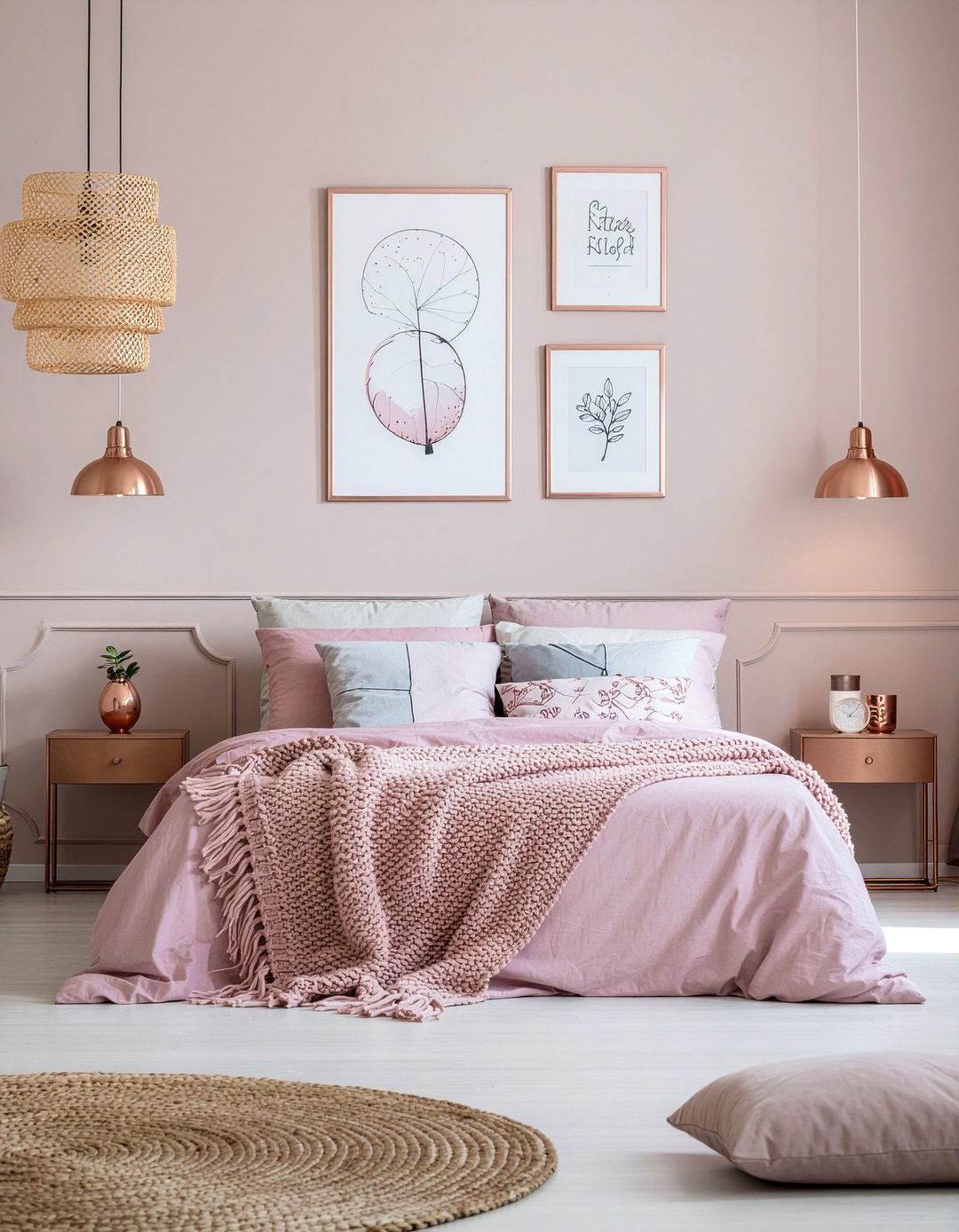 Dusty pink and copper bedroom - 30 bedroom dusty pink walls