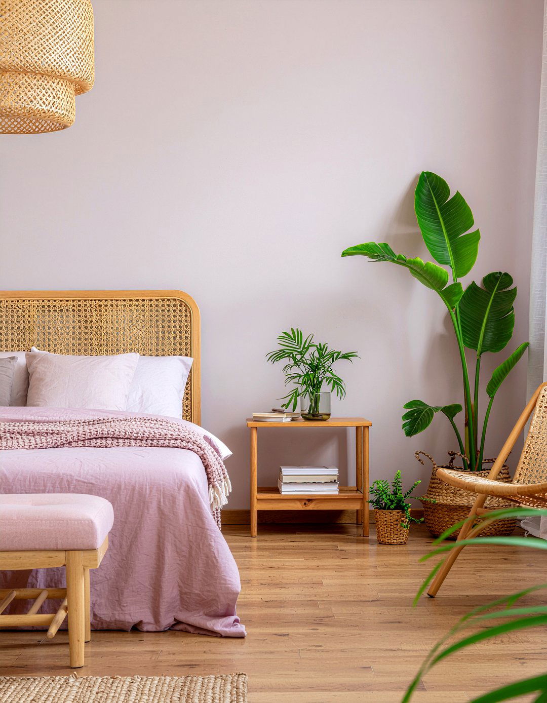 Dusty pink and rattan bedroom - 30 bedroom dusty pink walls