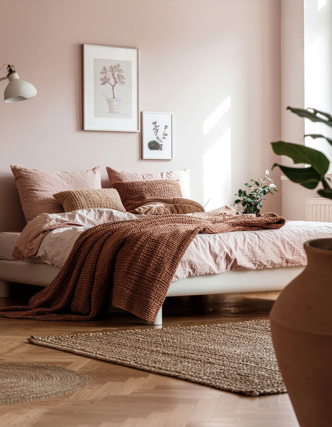 Dusty pink and terracotta bedroom - 30 bedroom dusty pink walls