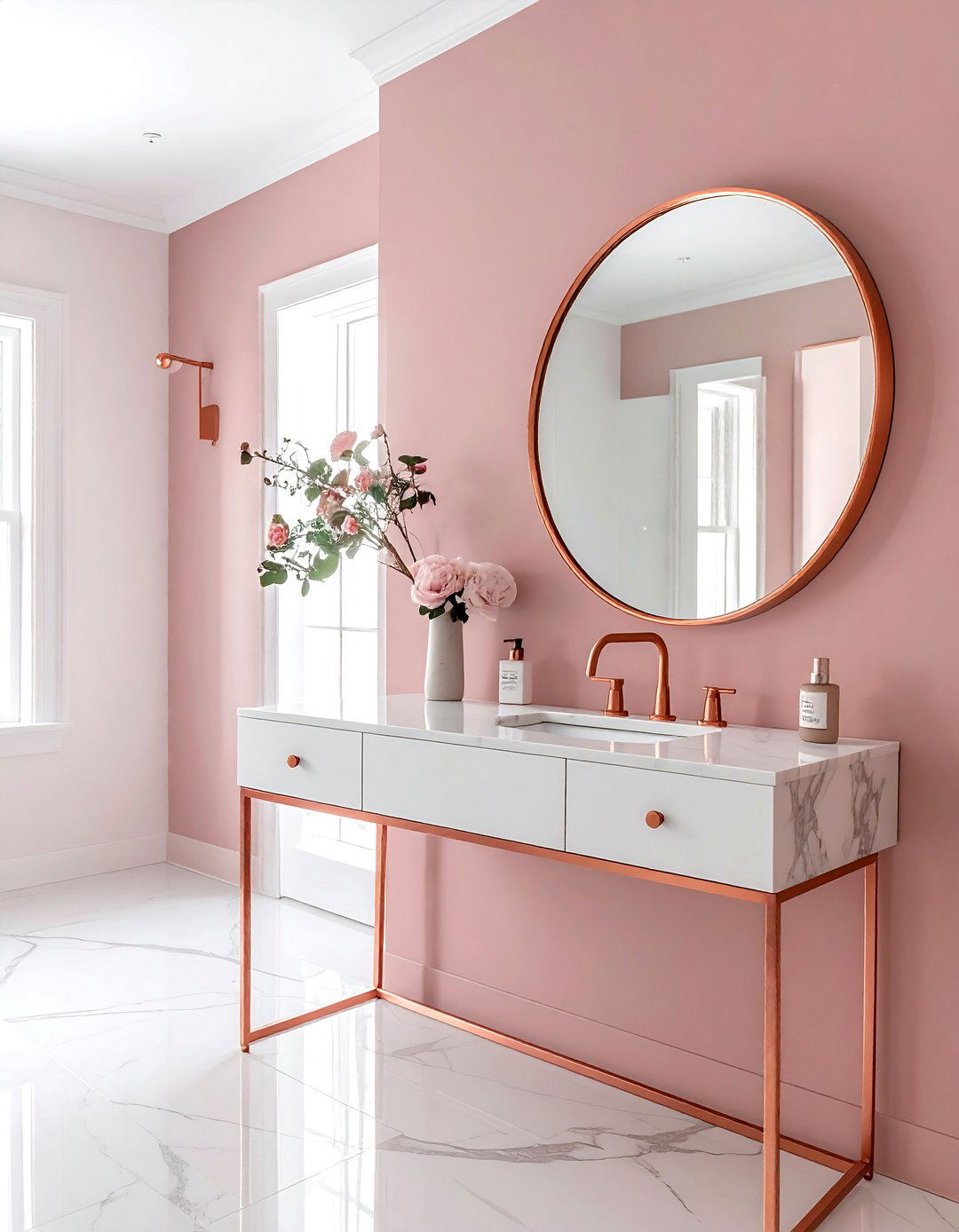 Dusty rose and copper vanity - 30 warm color scheme ideas