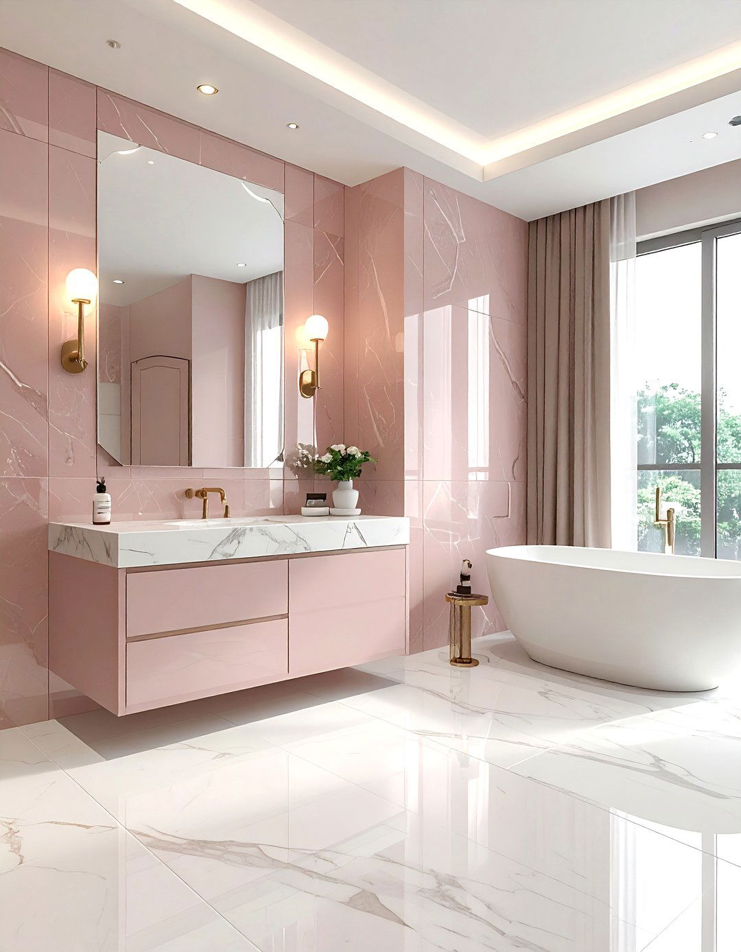 Dusty rose and marble bathroom - 30 pink bathroom color schemes