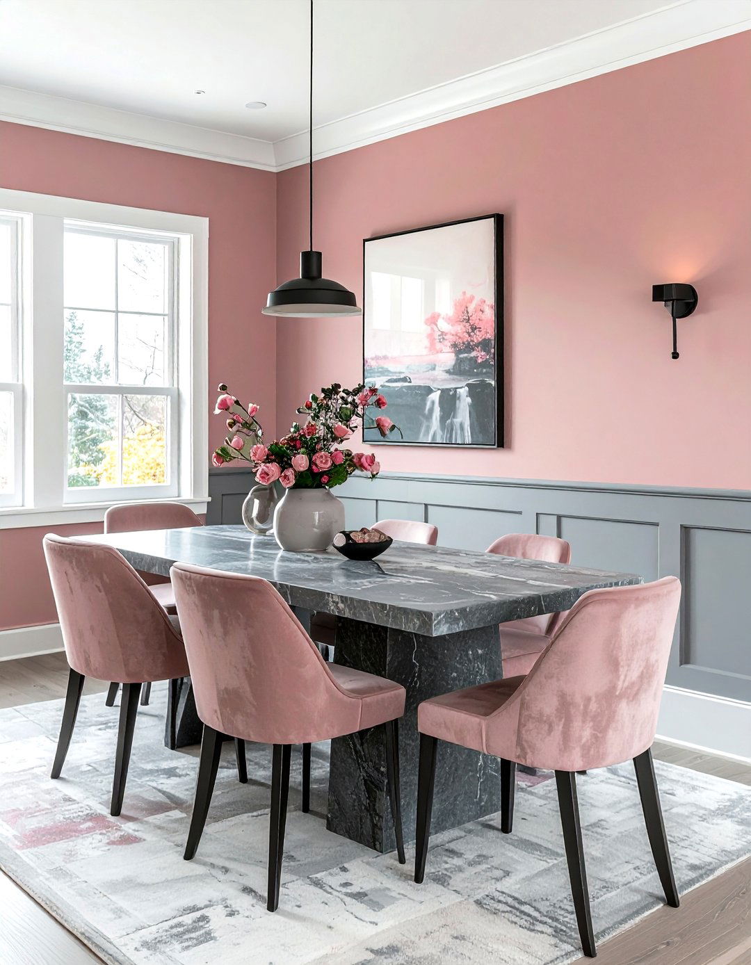 Dusty rose and slate gray dining room - 30 two-tone dining room ideas