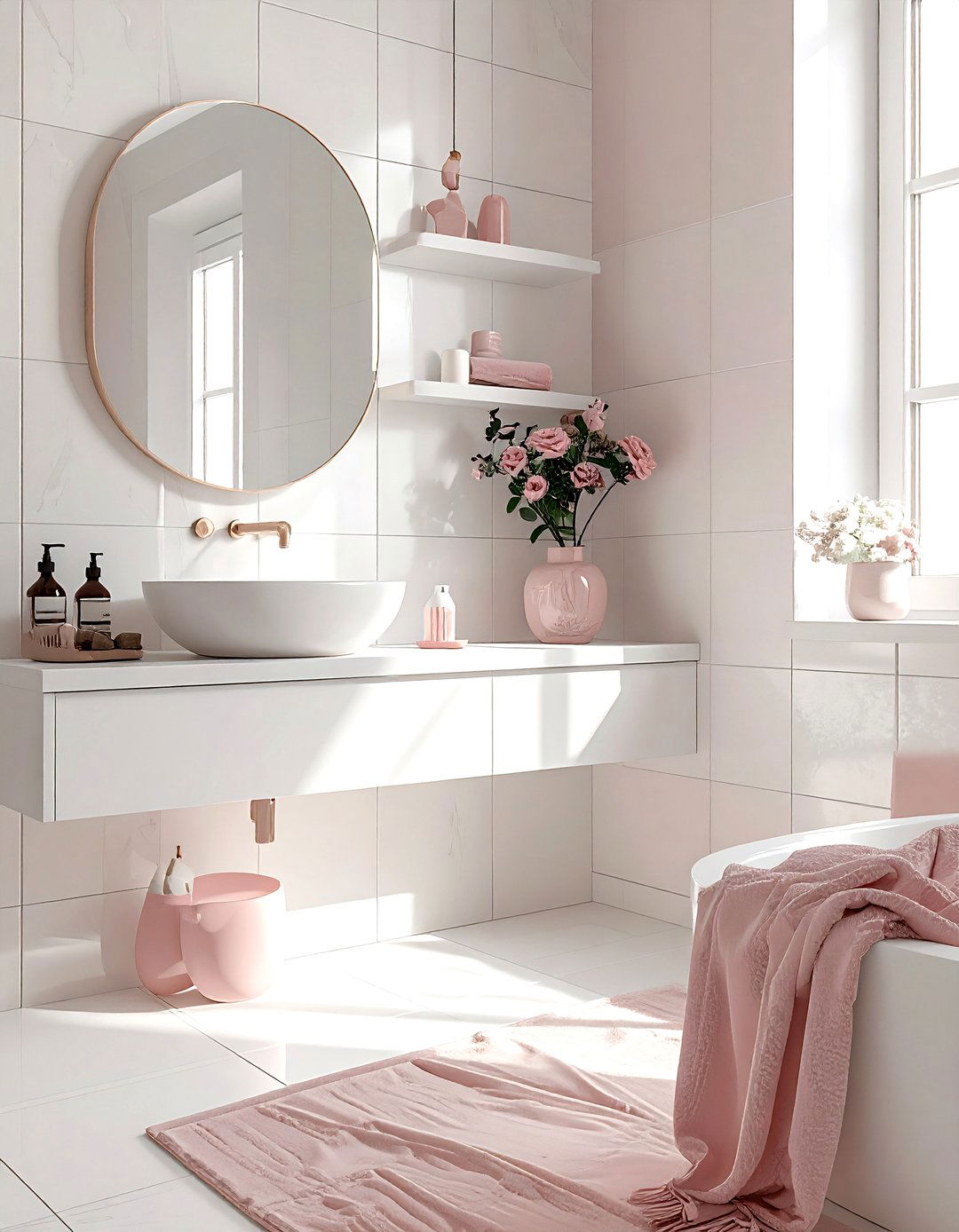 Dusty rose bathroom decor - 30 pink and white bathroom ideas