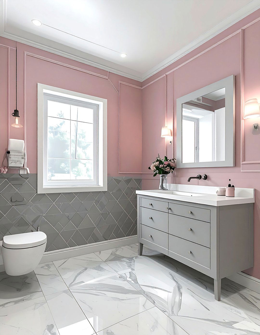 Dusty rose gray bathroom wallpaper - 30 pink gray bathroom ideas