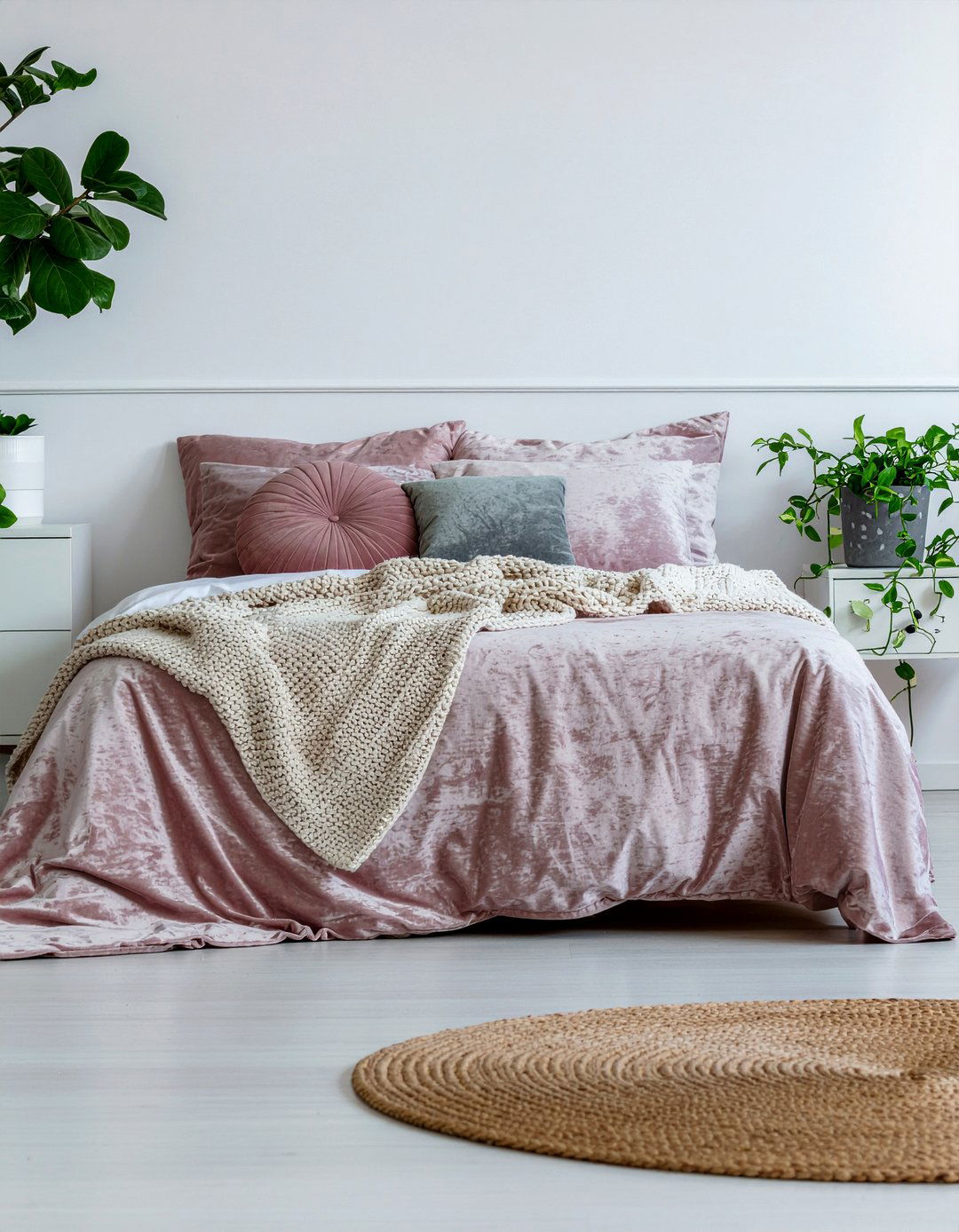Dusty rose velvet bedding - 30 bedroom velvet bedding ideas