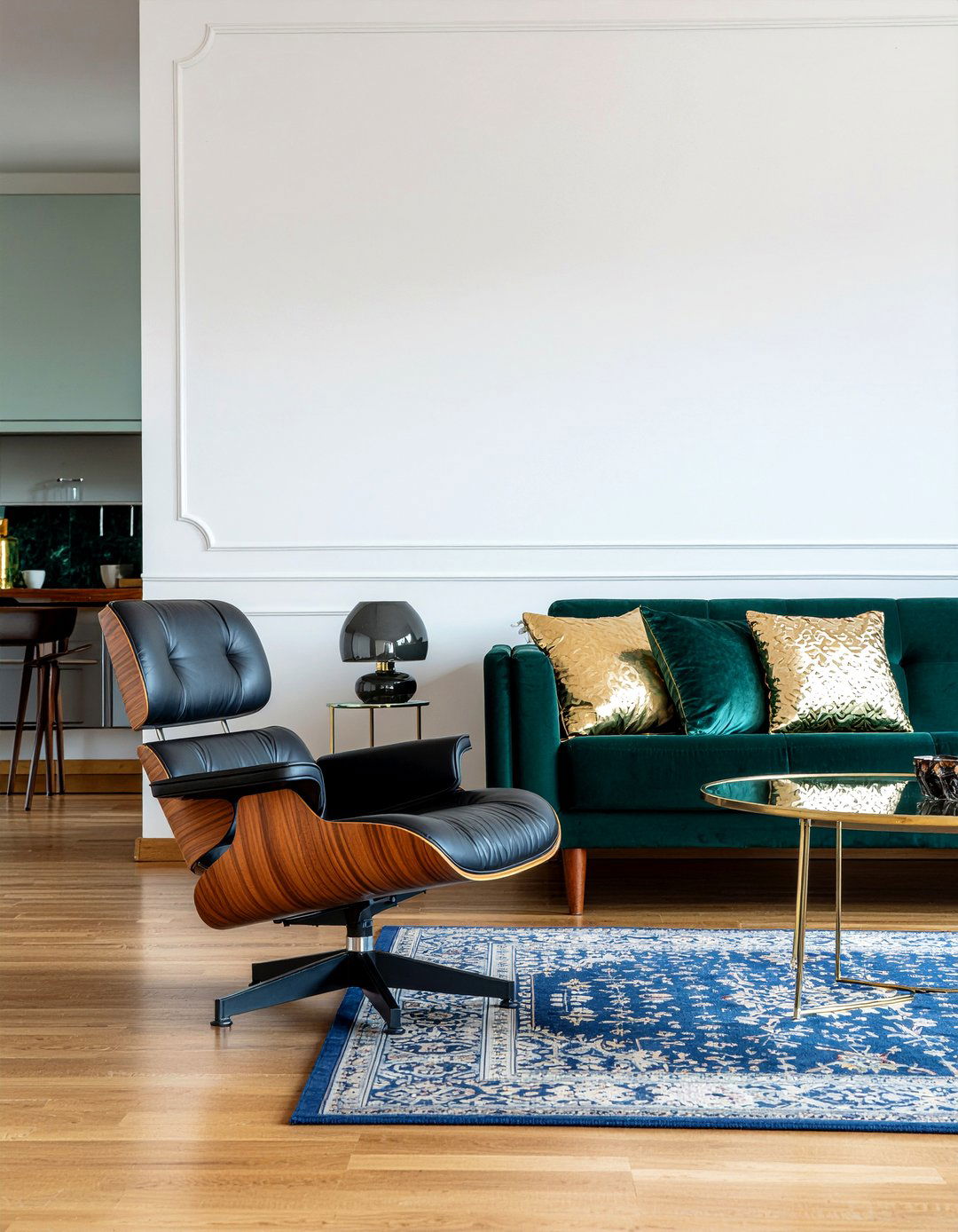 Eames chair velvet sofa - 30 living room Eames chair ideas