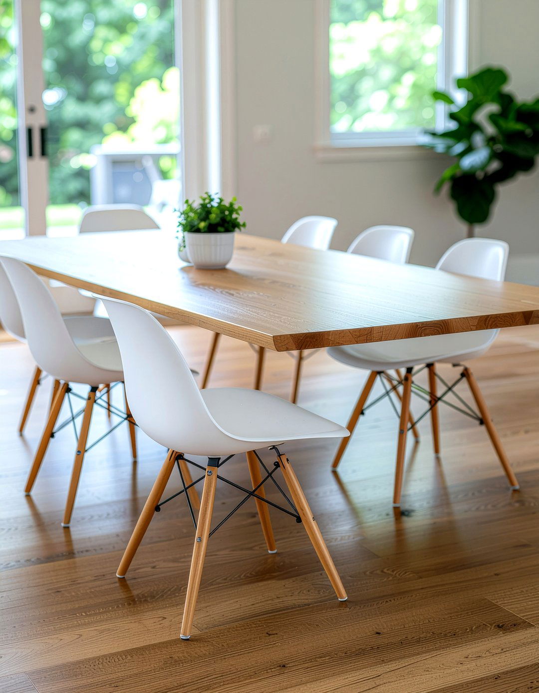 Eames chairs around a rectangular oak table - 30 Eames dining chair ideas