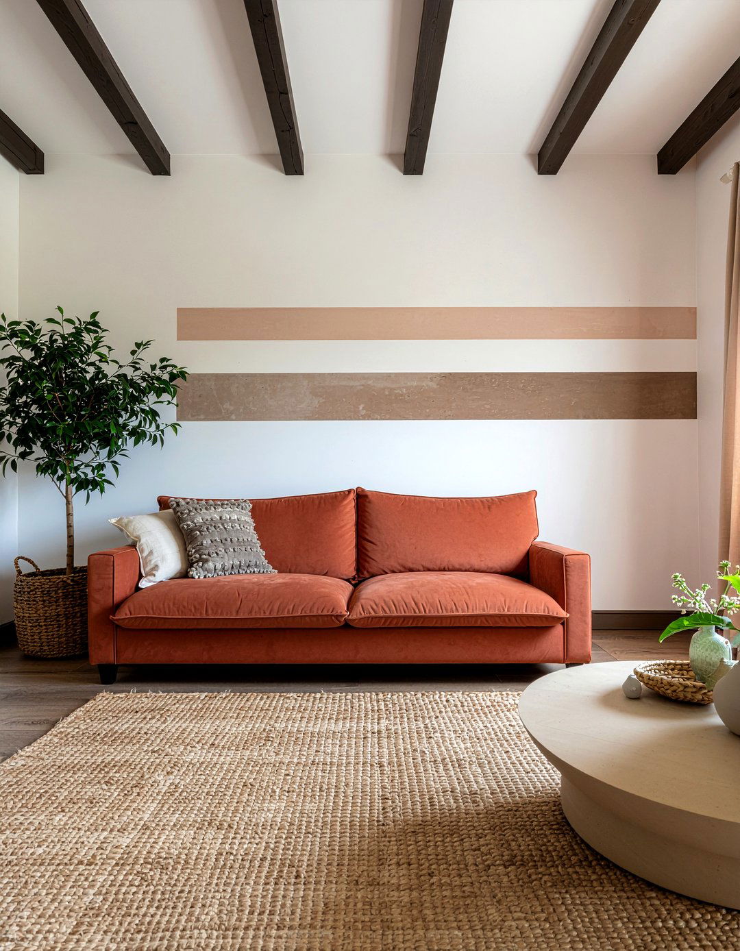 Earth Tone Horizontal Stripe - 30 living room striped wall ideas