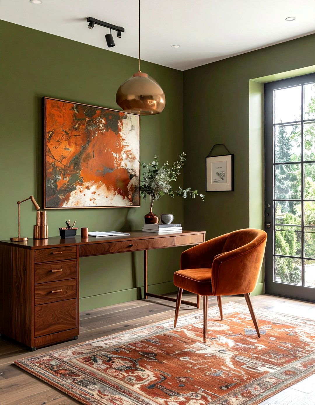 Earth Tone Olive And Rust Home Office - 30 decor color theory ideas