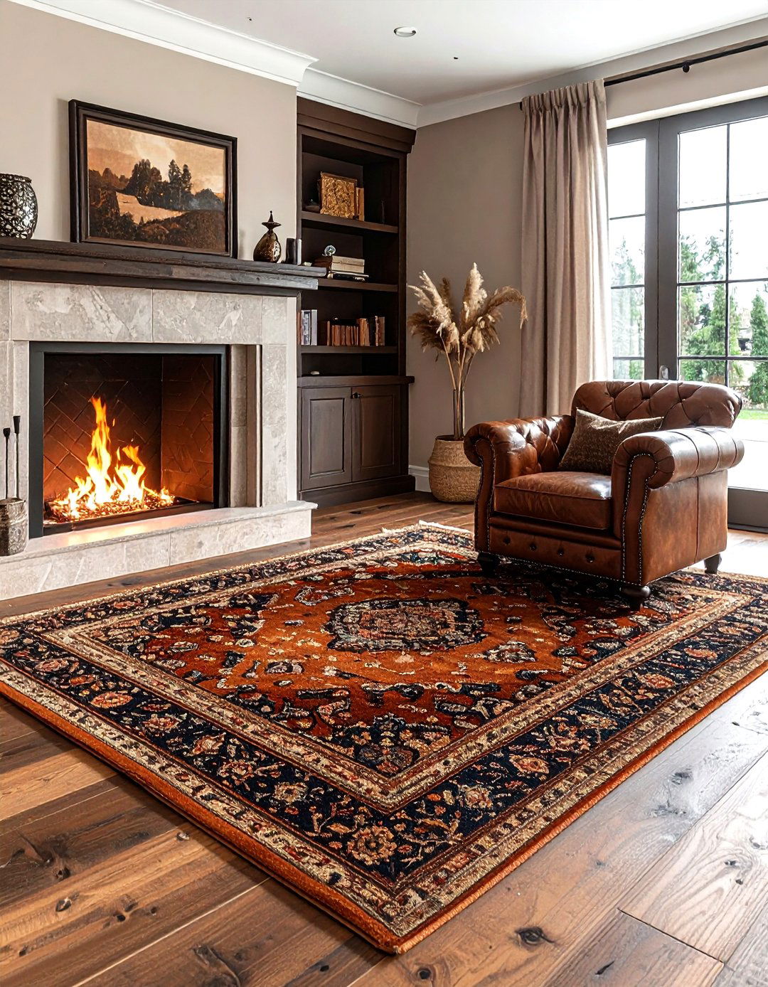 Earth Tone Oriental Rug Cozy Den - 30 oriental rug ideas