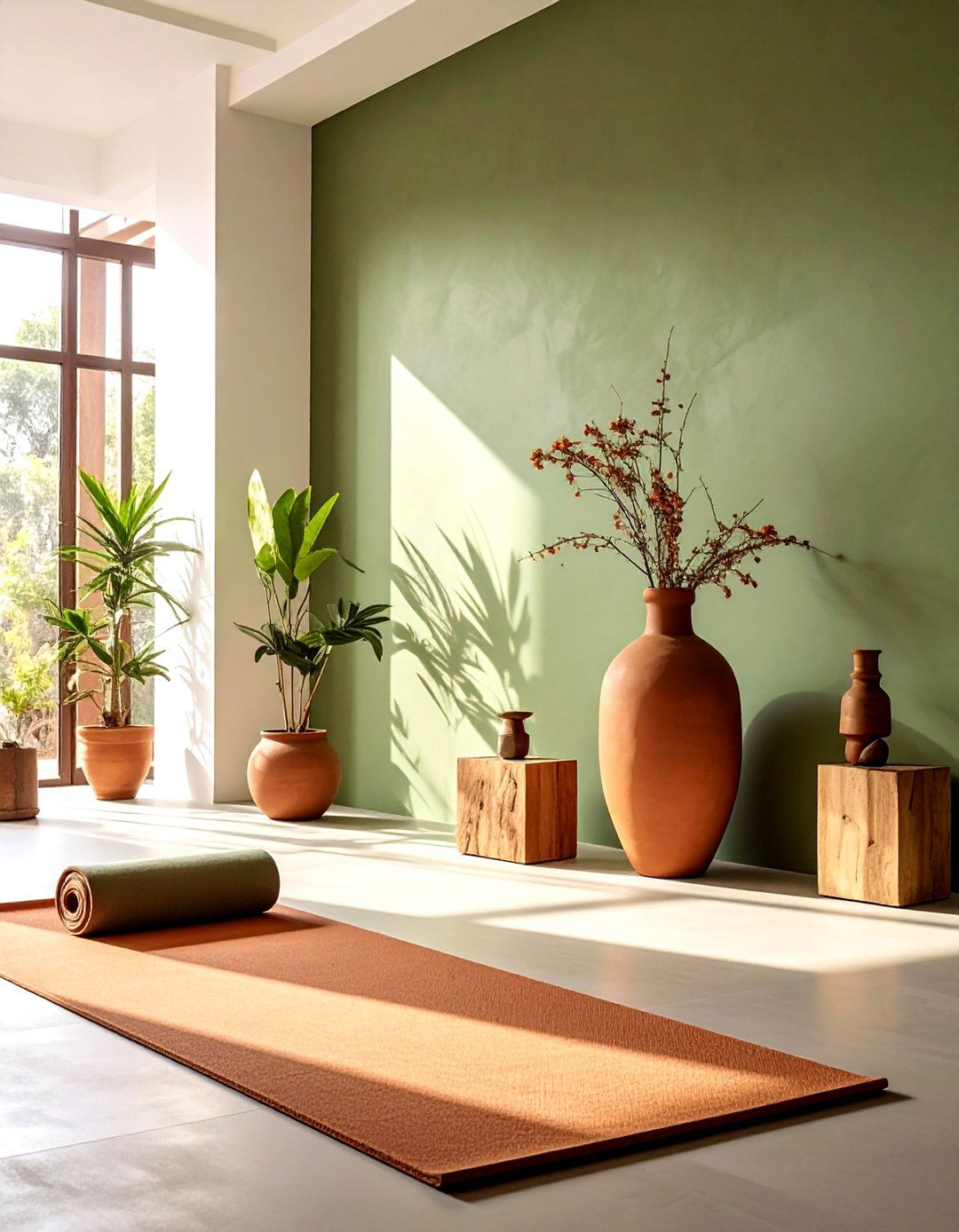 Earth Tone Stretching Space - 30 yoga living room ideas