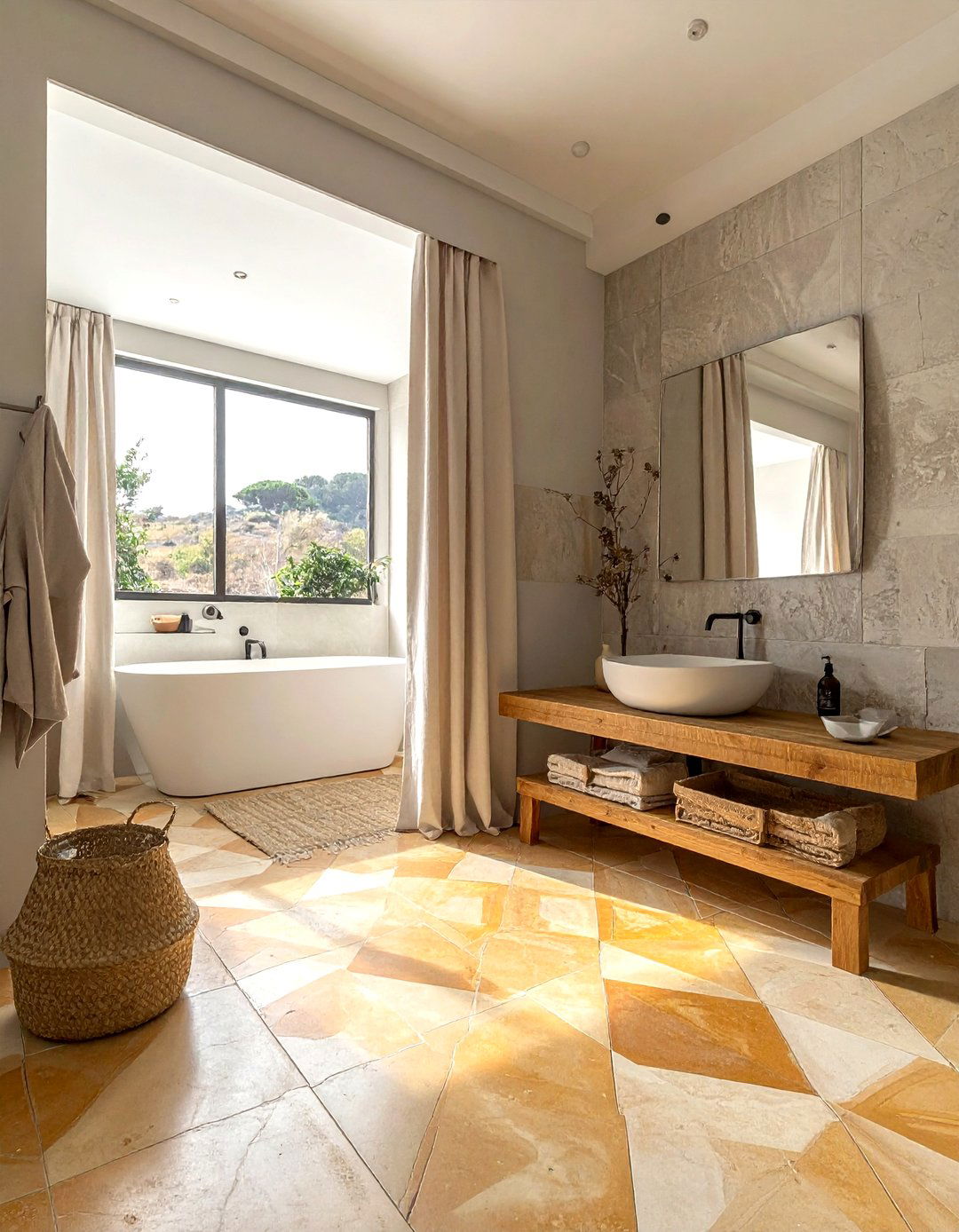 Earth tone cement tile bathroom - 30 cement tile bathroom ideas