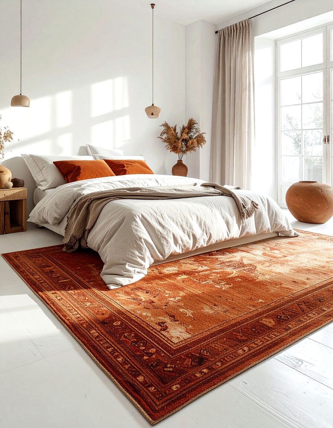 Earth tone rug - 30 bedroom rug ideas