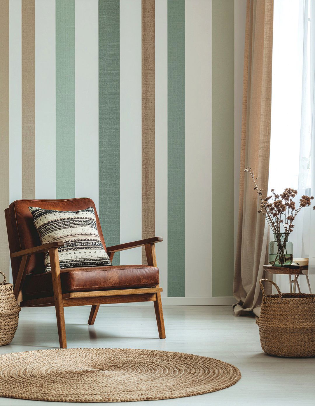 Earth tone striped wallpaper - 30 living room striped wallpapers