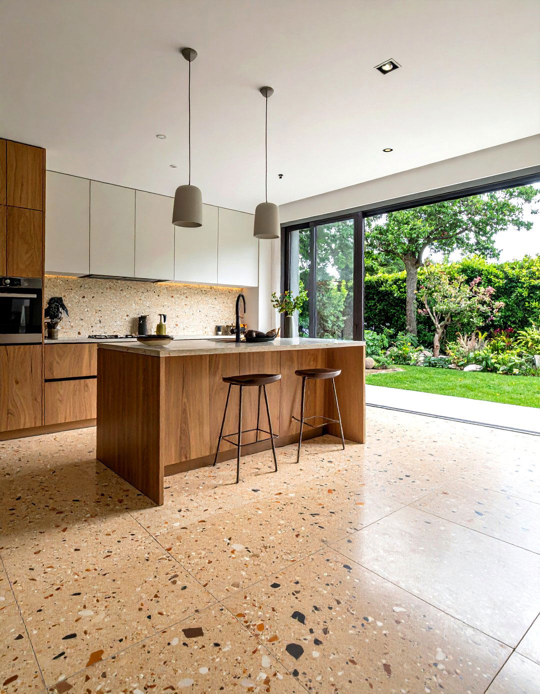 Earth tone terrazzo kitchen floor - 30 terrazzo floor kitchen ideas