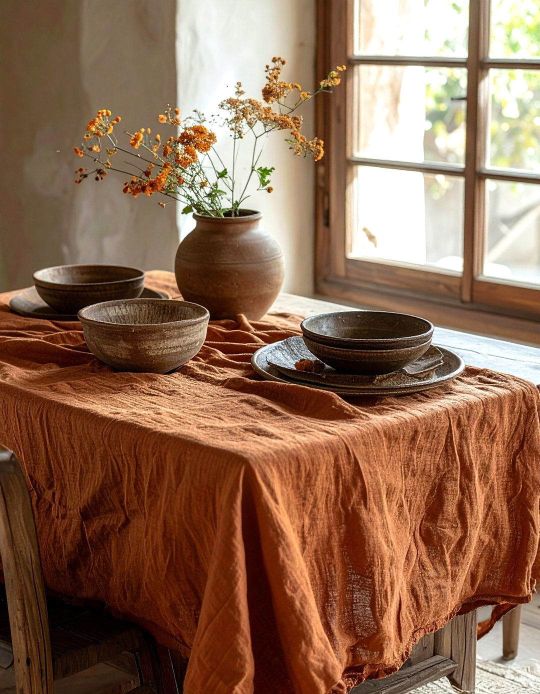 Earthy Brown Linen Textiles - 30 linen dining room ideas