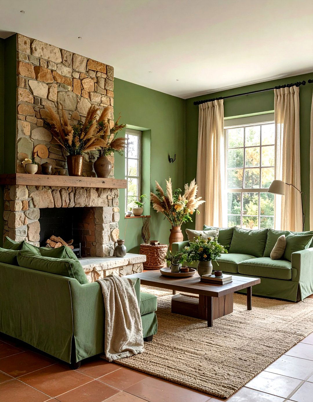 Earthy Green Living Room - 30 modern green living room ideas