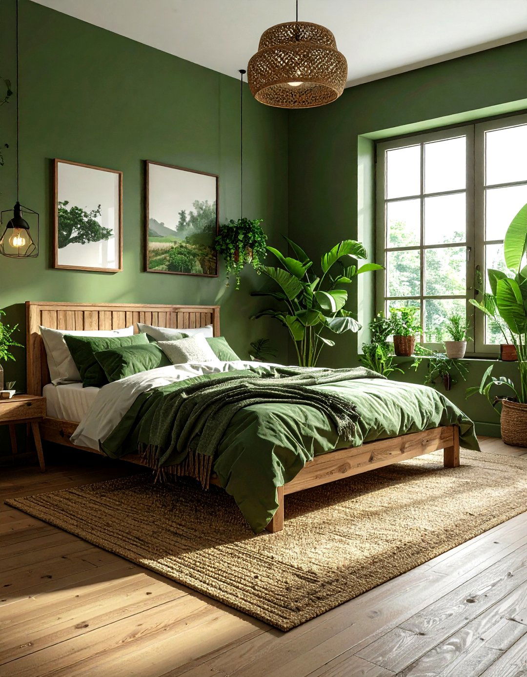 Earthy Green Natural Bedroom - 30 farmhouse green bedroom ideas
