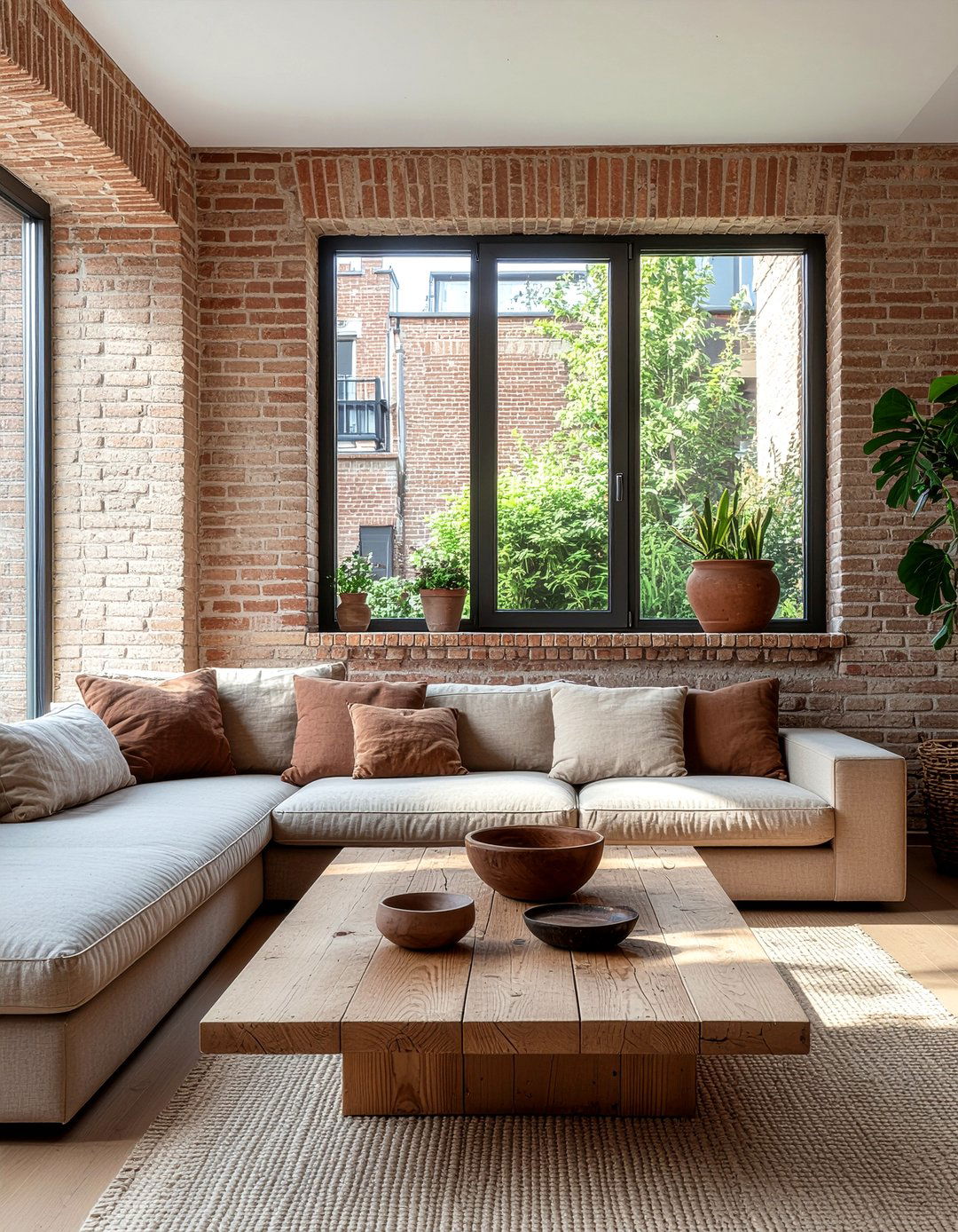 Earthy Tone Brick Living Room - 30 living room brick wall ideas