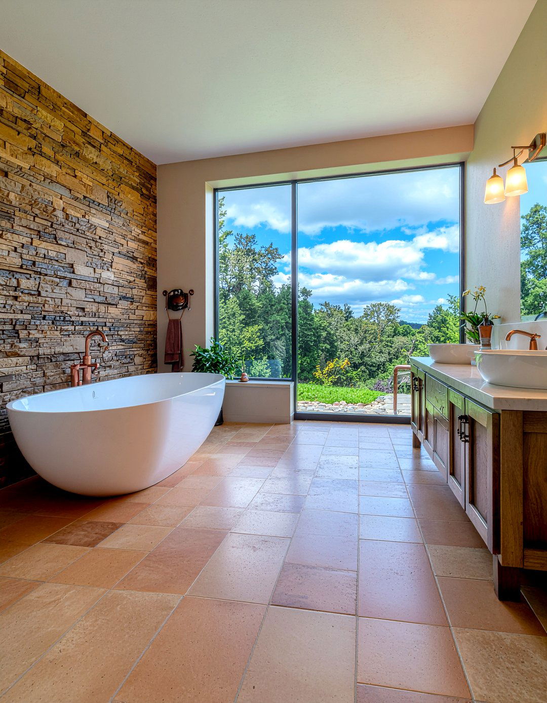 Earthy Tone Stone Bathroom - 30 river rock bathroom ideas