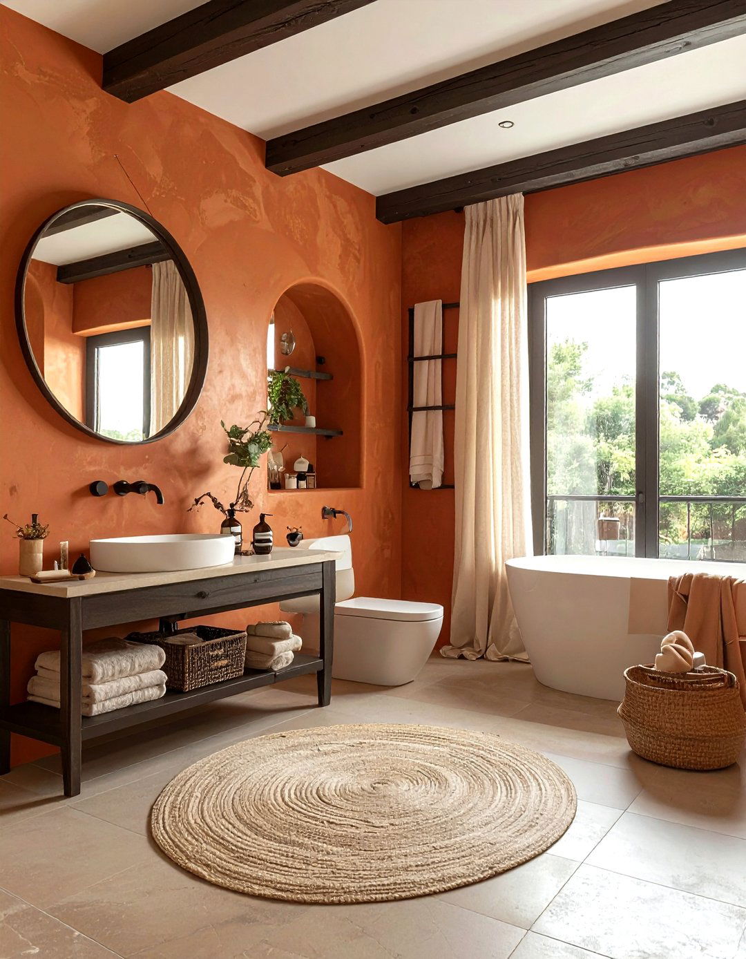 Earthy color palette - 30 bathroom wellness ideas