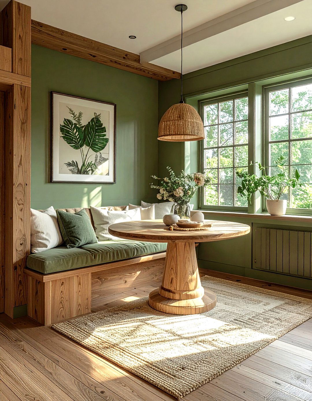 Earthy green breakfast nook - 30 green paint color ideas