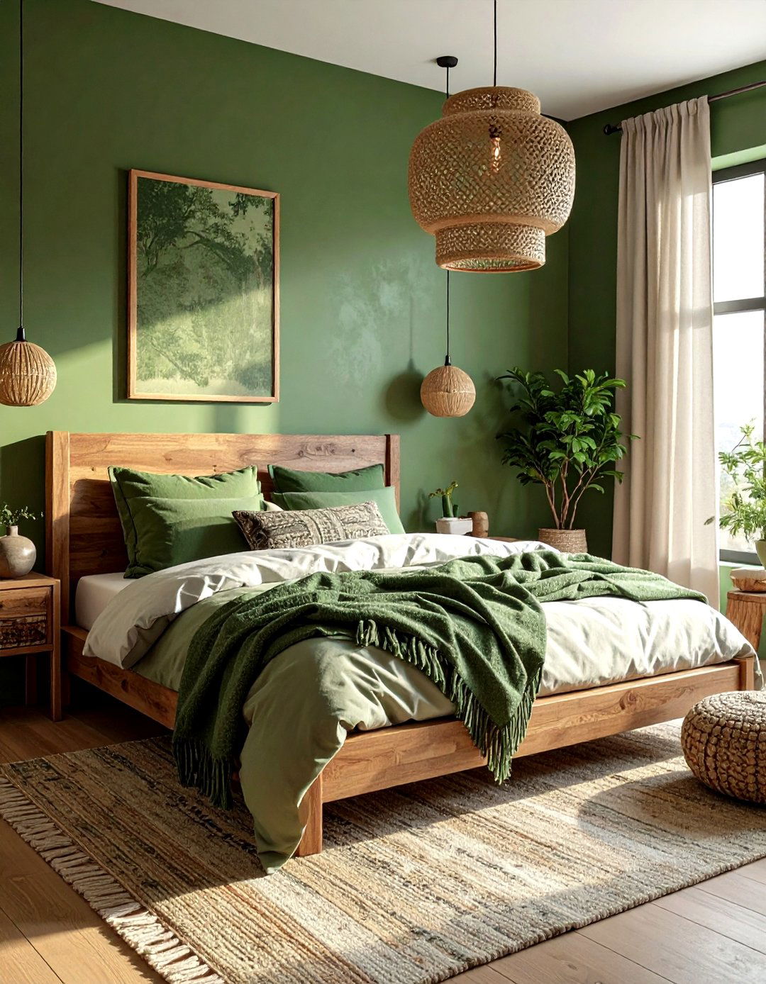 Earthy green clay walls - 30 bohemian green bedroom ideas