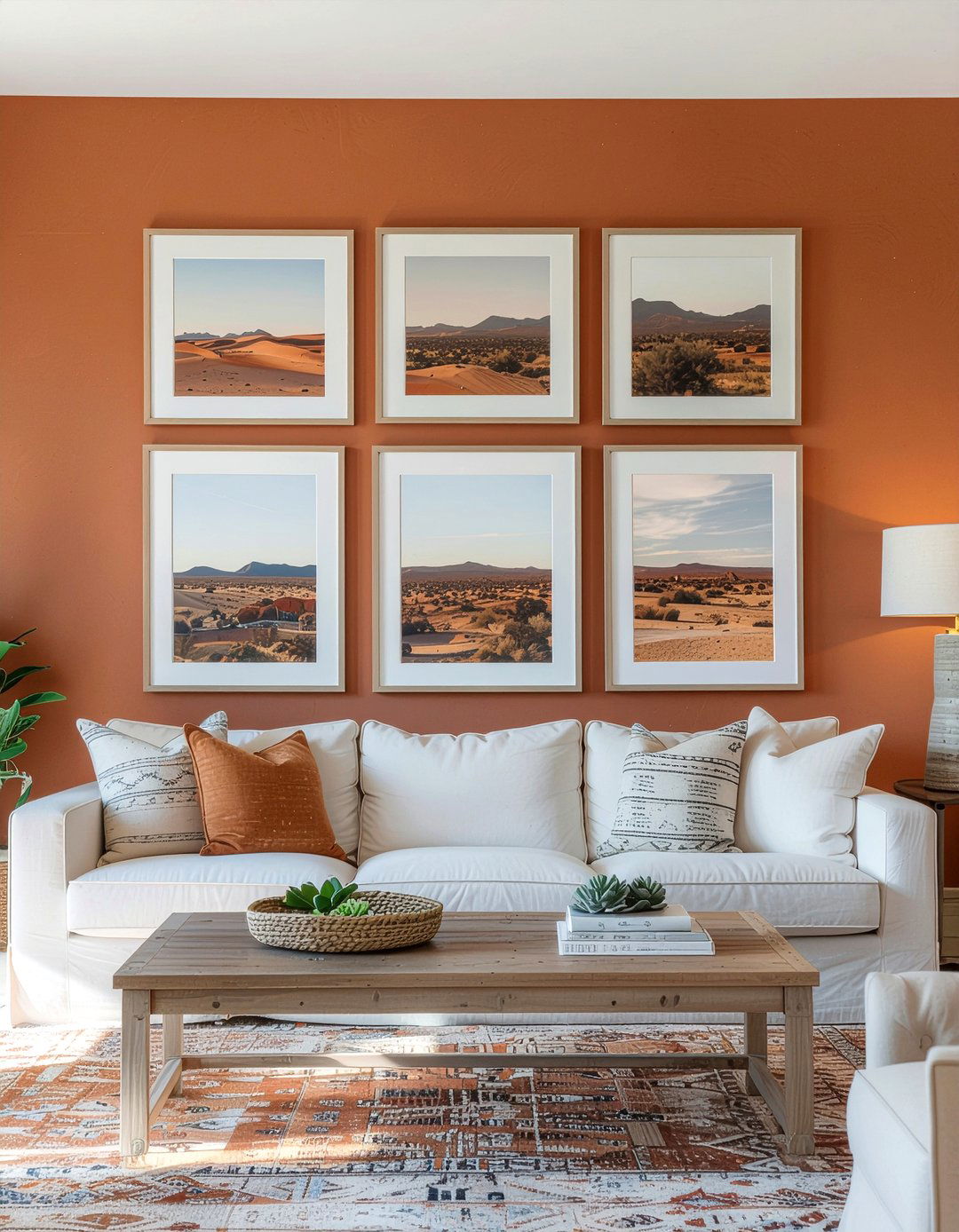 Earthy rust gallery wall - 30 rust living room ideas