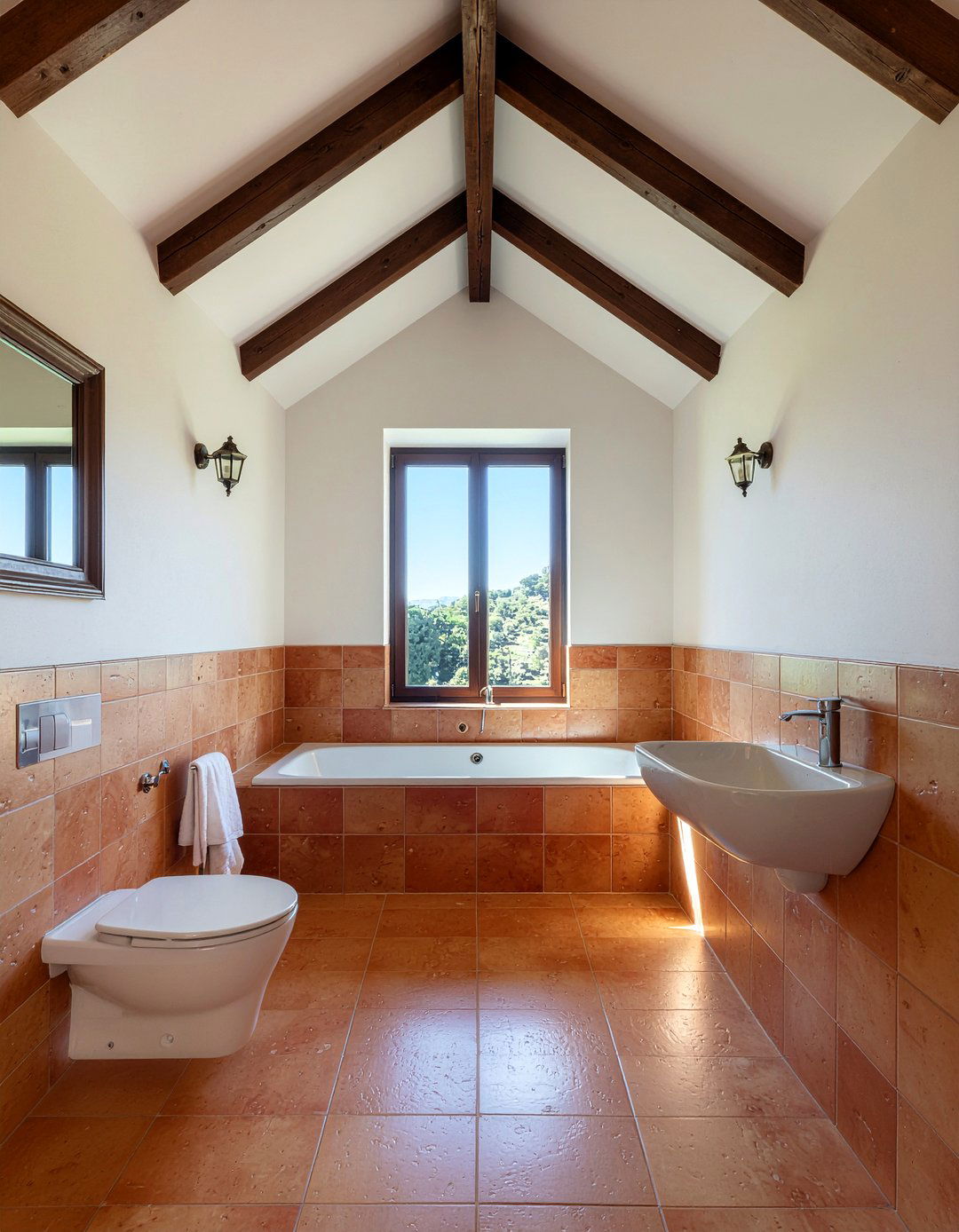 Earthy terracotta bathroom tile - 30 floor to ceiling tile bathroom ideas