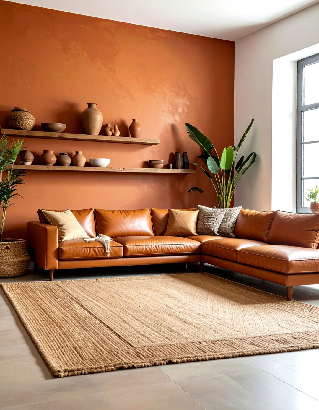 Earthy terracotta living room - 30 living room terracotta walls