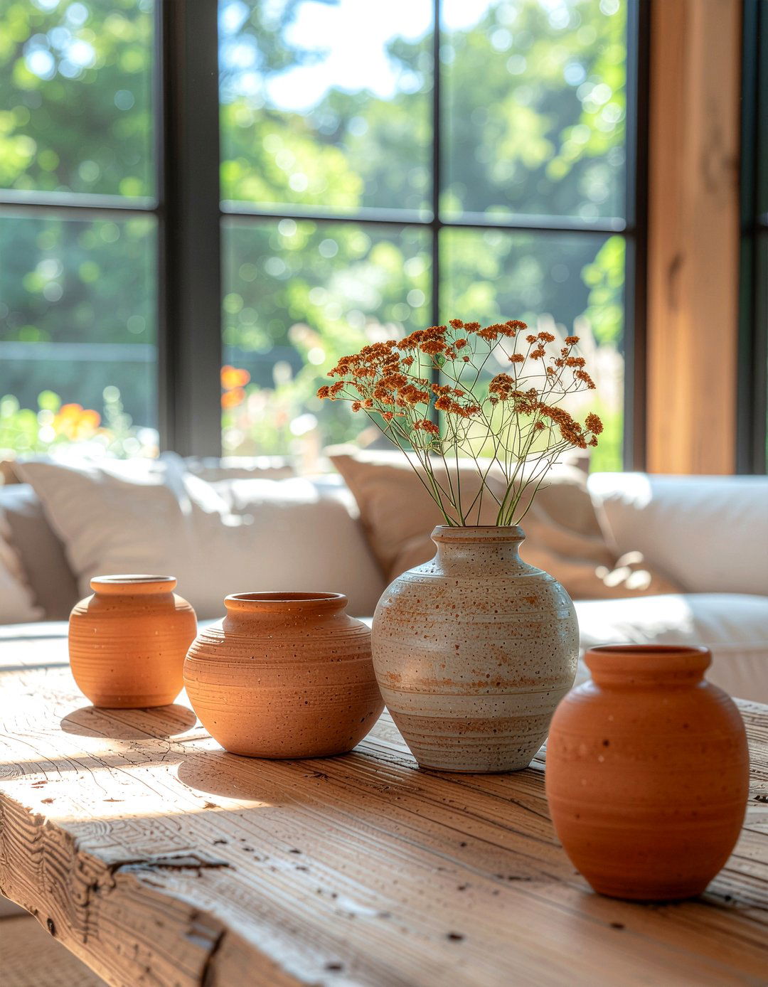 Earthy terracotta pottery - 30 woodland living room ideas