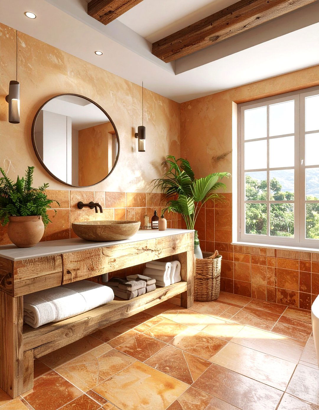Earthy tone Spanish tile bathroom - 30 Spanish tile bathroom ideas