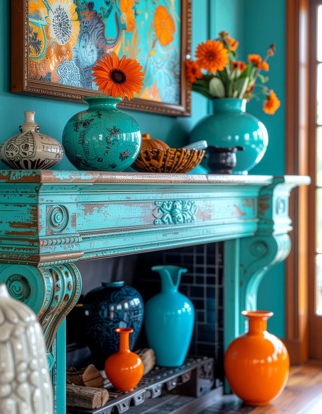 Eclectic Colorful - 30 fireplace mantel ideas