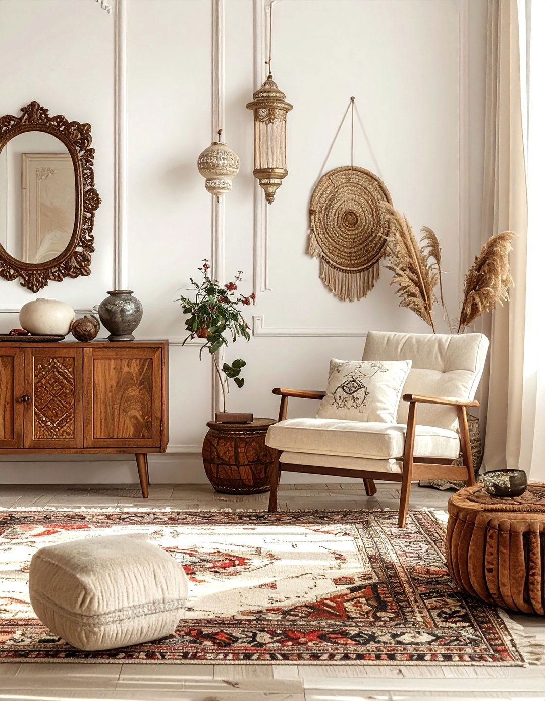 Eclectic Cream Boho Living Room - 30 bohemian cream living room ideas