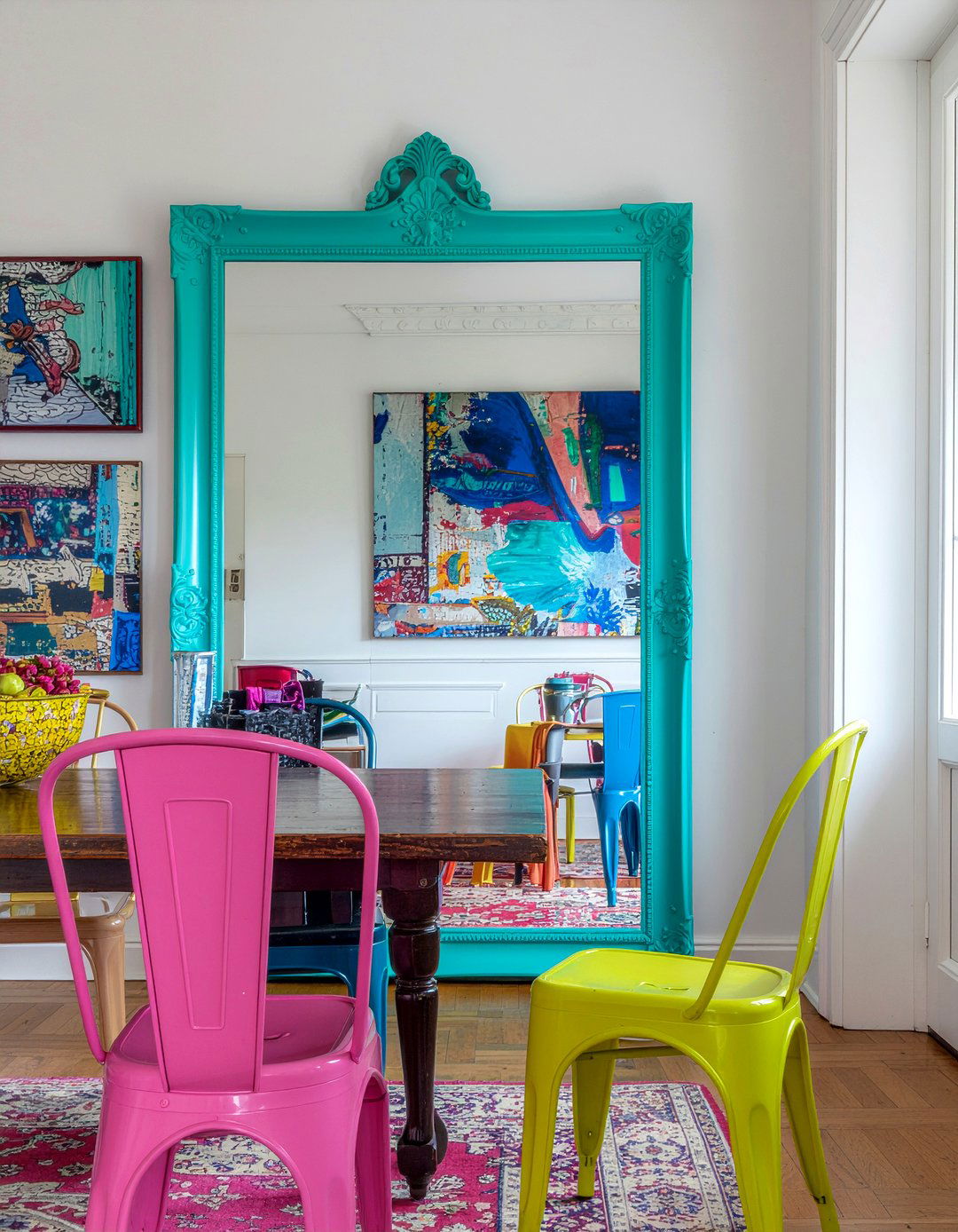 Eclectic Dining Room With Colorful Ornate Mirror Frame - 30 ornate mirror dining room ideas