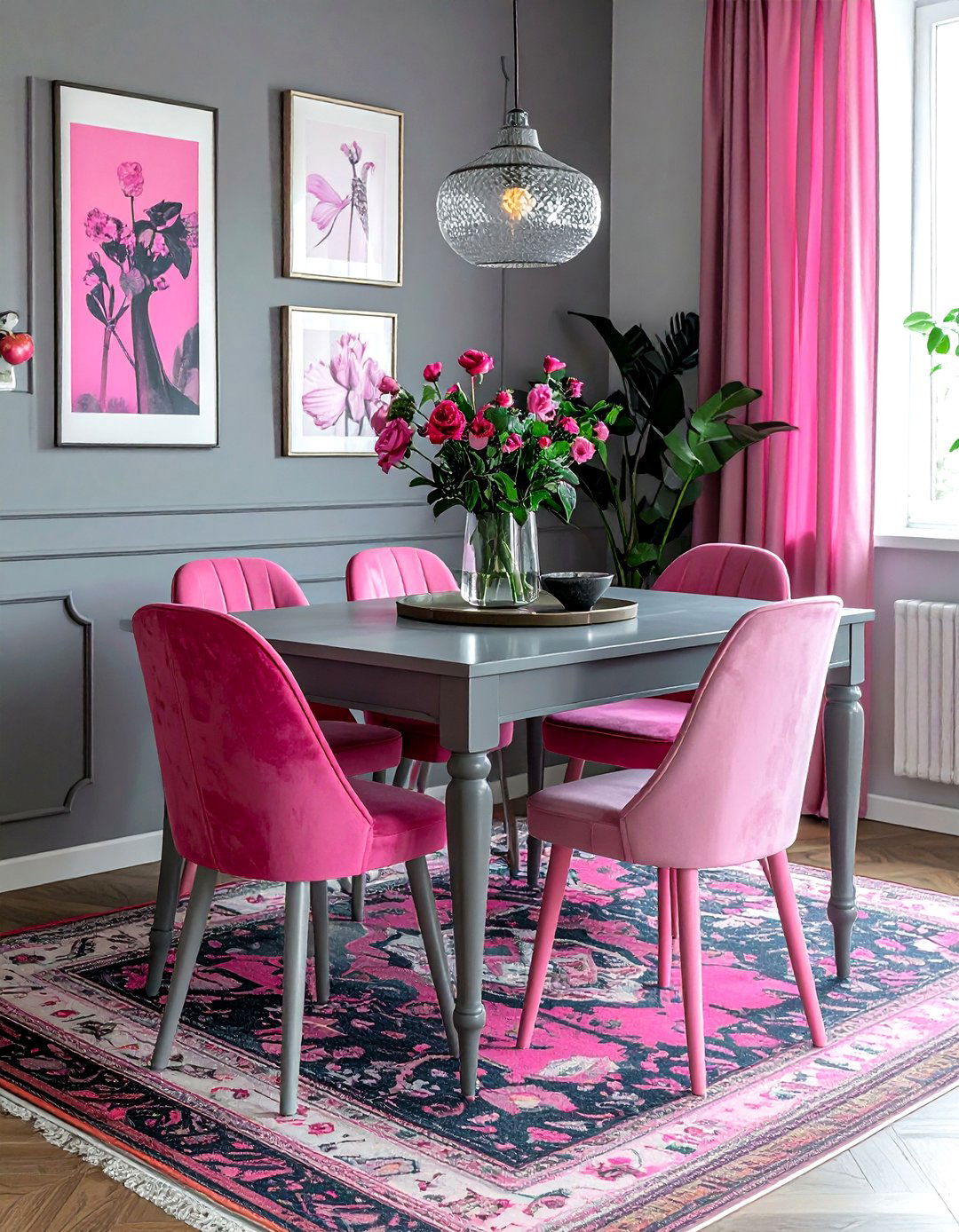 Eclectic Gray And Pink Dining Room - 30 pink and gray dining room ideas