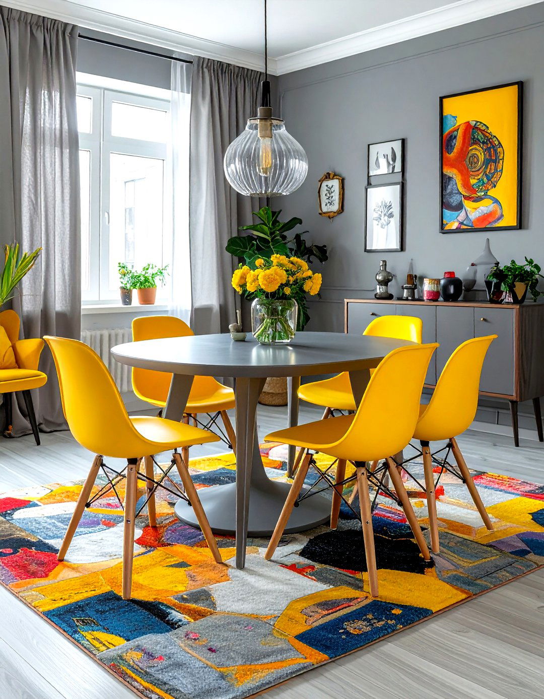 Eclectic Gray Yellow Dining Room - 30 gray yellow dining room ideas