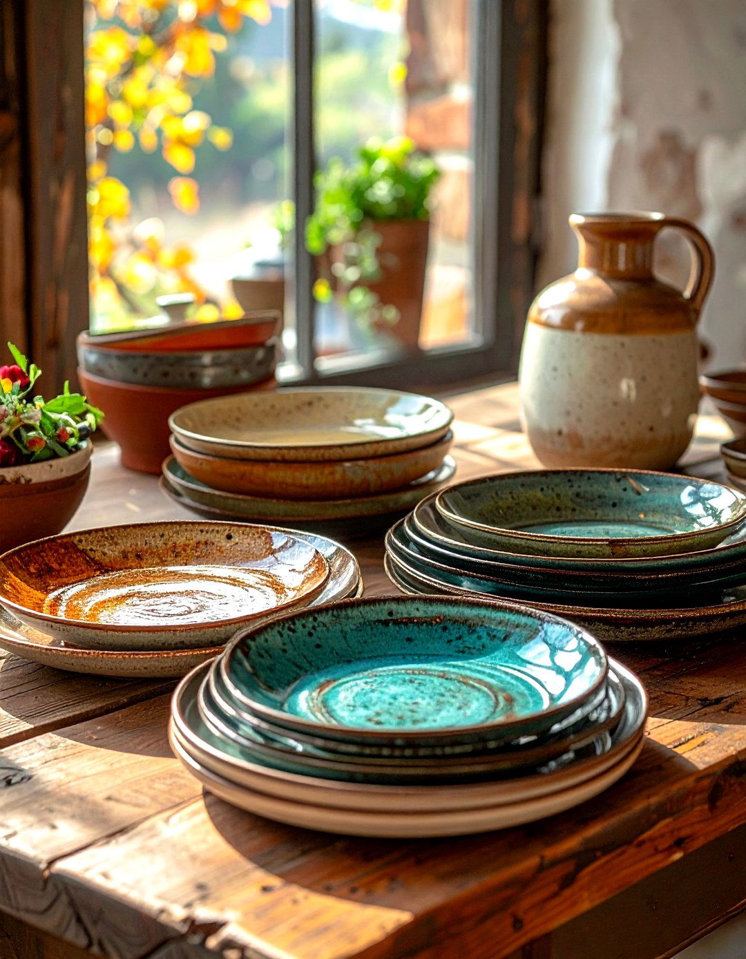 Eclectic Stoneware Plates - 30 thrift store dining room ideas