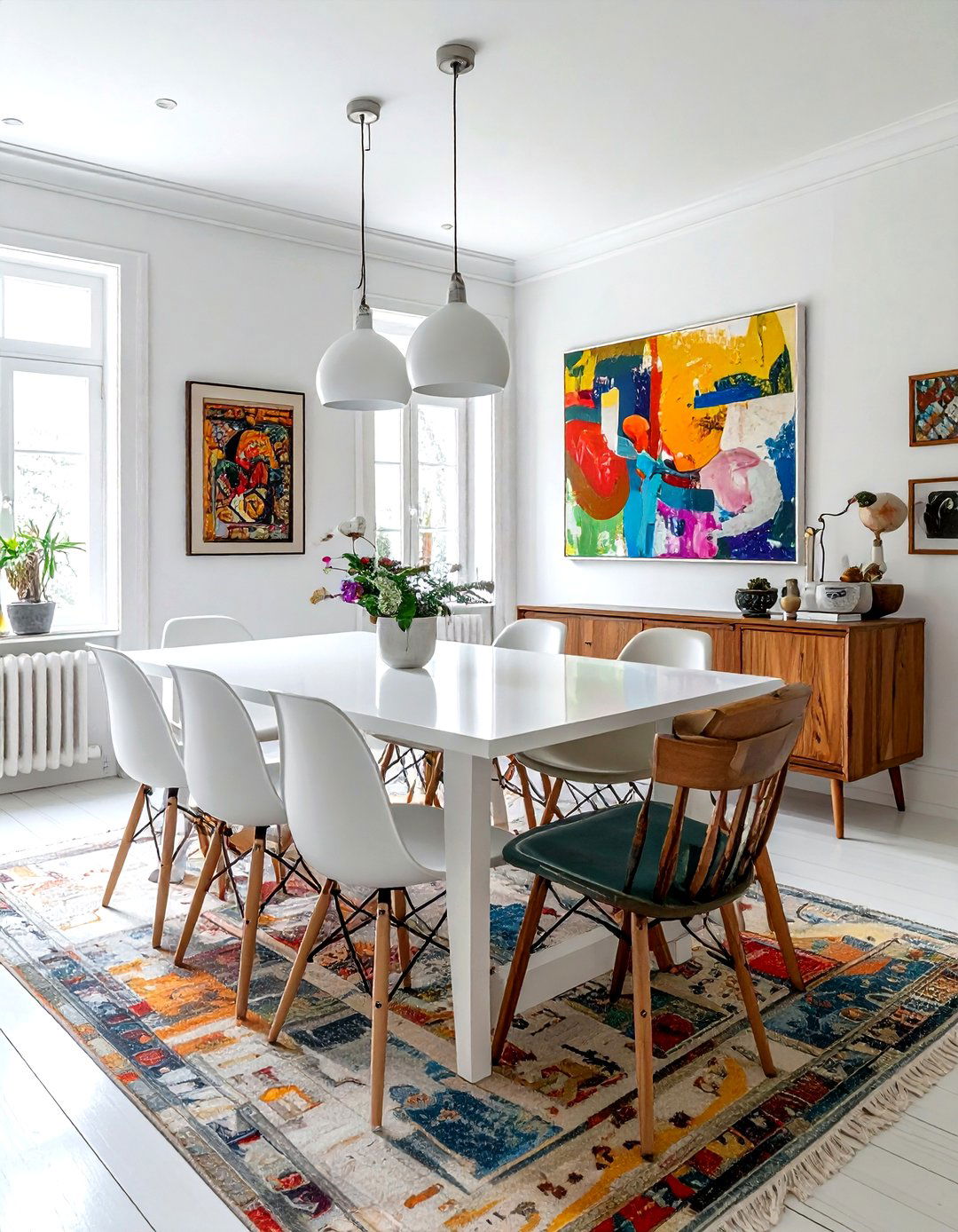 Eclectic White Dining Room - 30 white dining room ideas